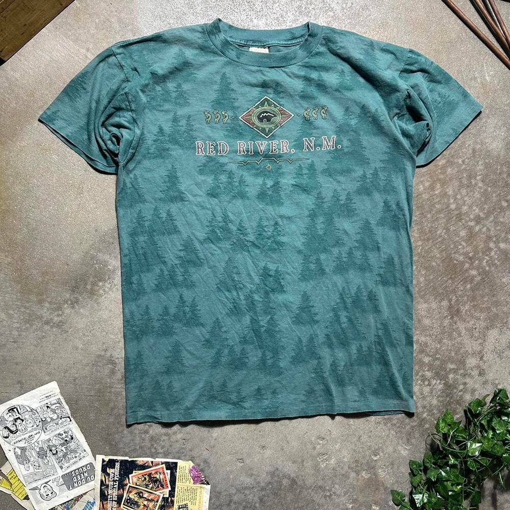 Vintage 90s Single Stitch Red River Nature Print AOP Tee Mens XXL Animal Shirt